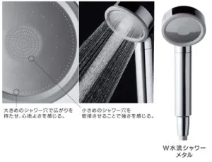 ステンレスの散水板を採用したW水流シャワー