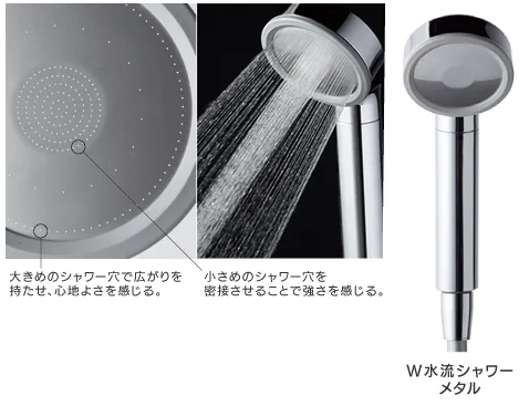 ステンレスの散水板を採用したW水流シャワー